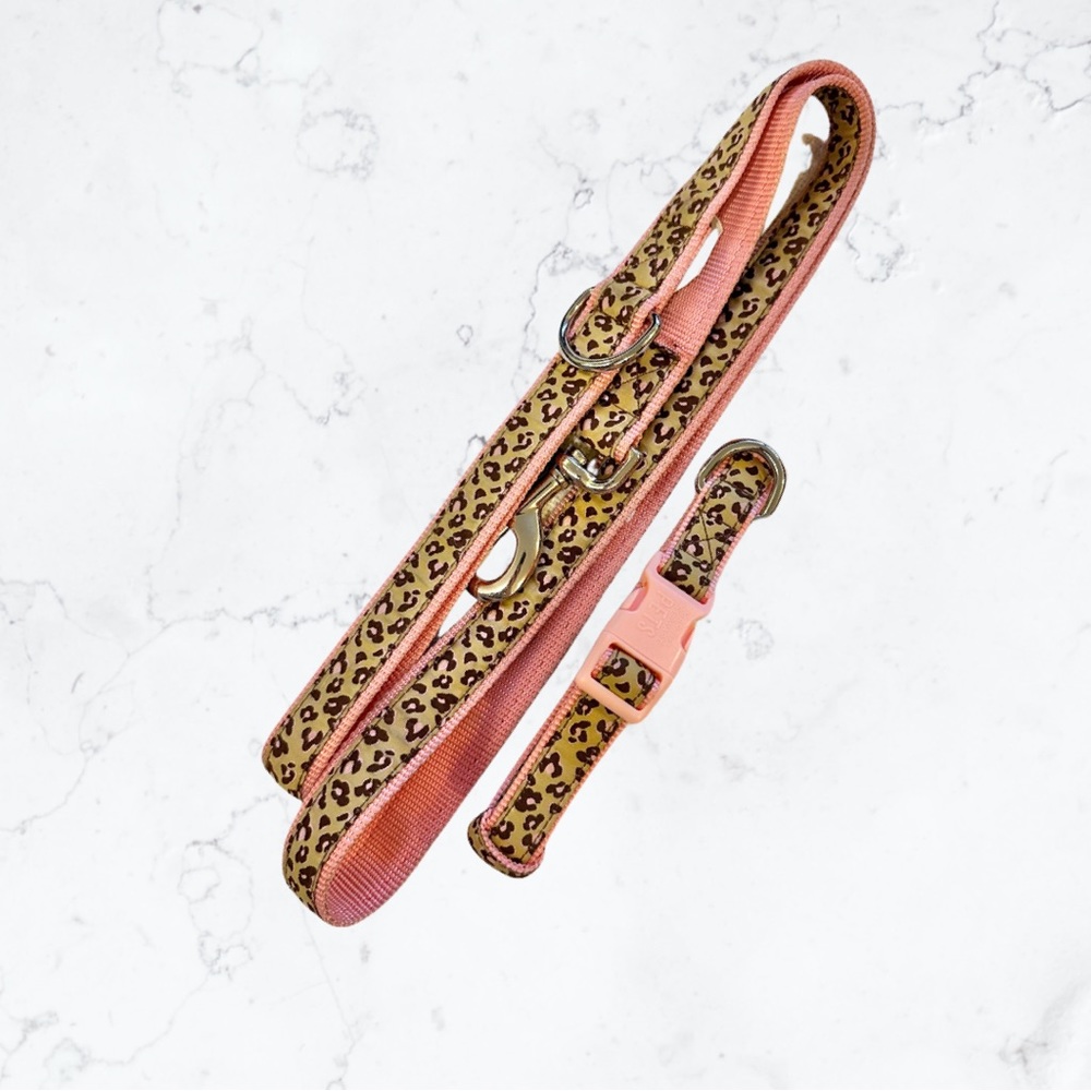 Martha Stewart | pink leopard dog leash and collar set